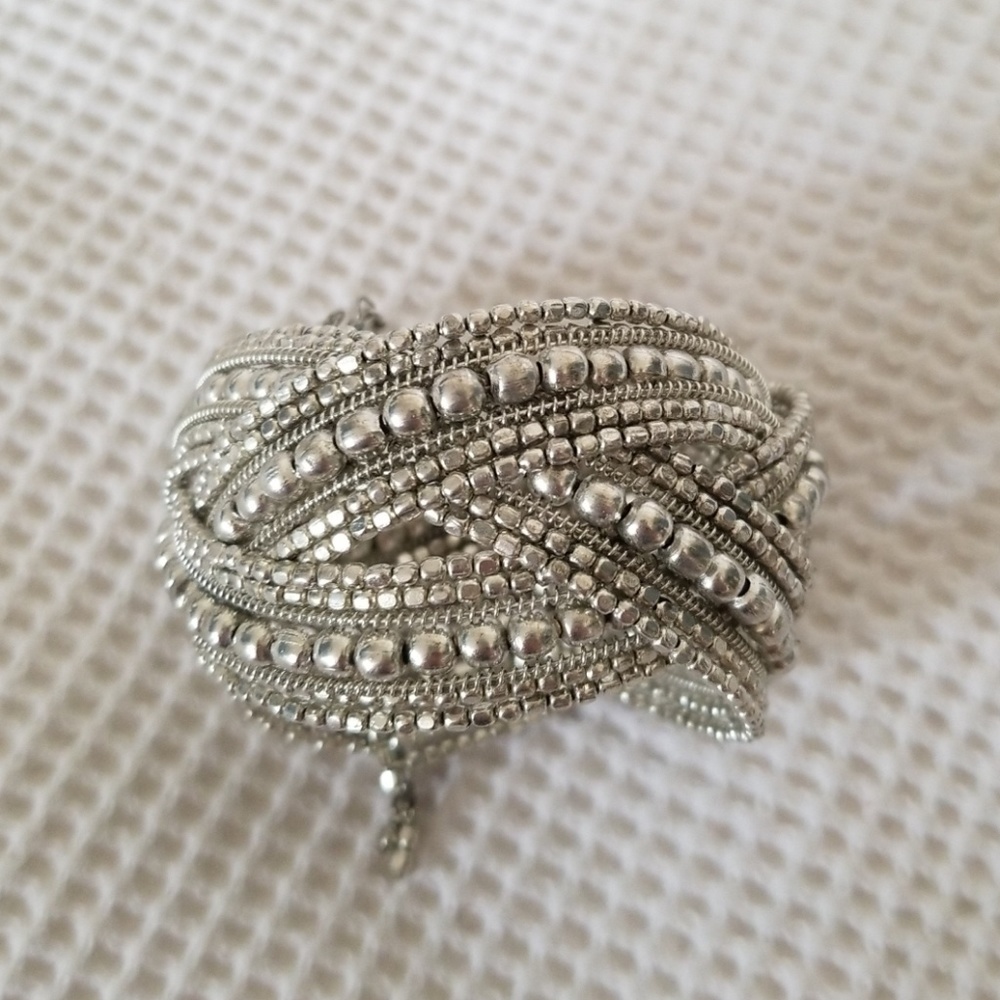 Silver beaded cuff bracelet